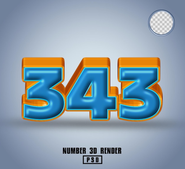Rendu 3d Numéro 343 Bleu Et Ligne Orange Brillant