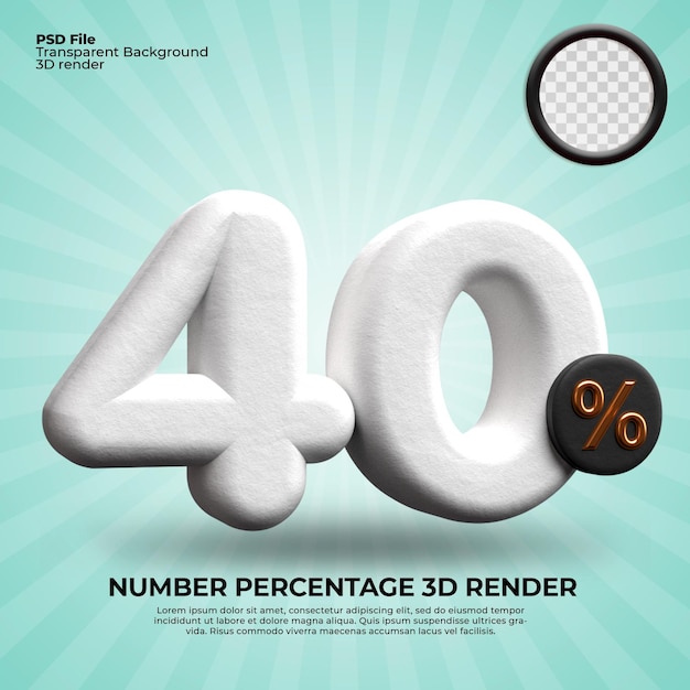 Rendu 3D numéro 40 pourcentage pour la couleur blanche cible de remise de progrès