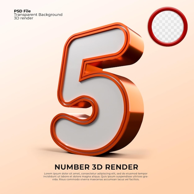 Rendu 3d Numéro 5 Couleur Orange