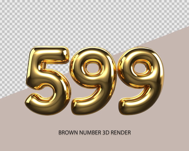 Rendu 3D numéro 599 style or transparent pour le prix, nombre de chiffres