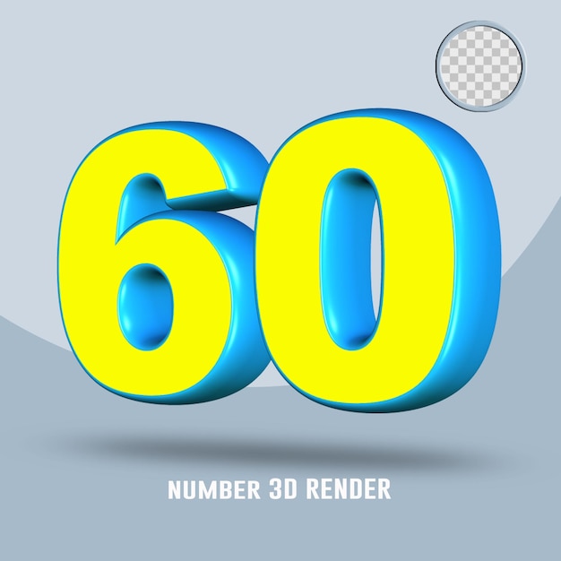 Rendu 3D numéro 60 couleur bleu clair jaune