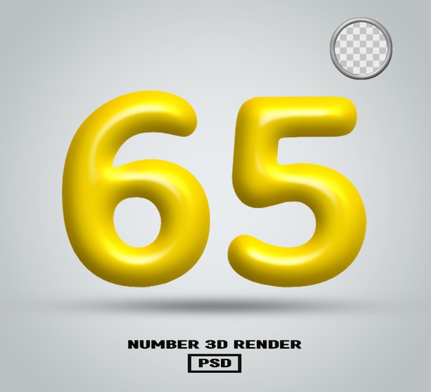 Rendu 3D numéro 65 couleur jaune brillant