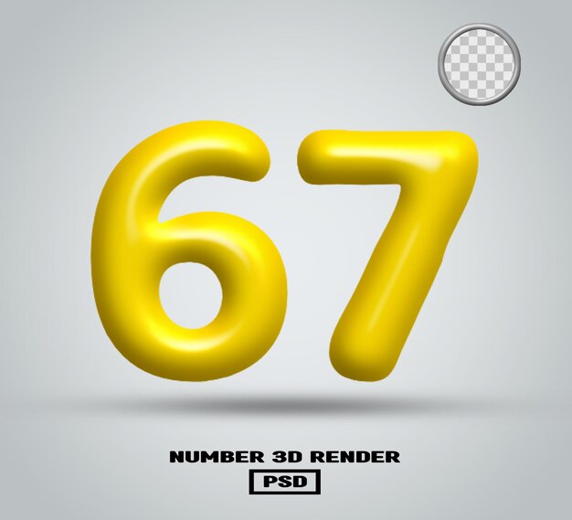 Rendu 3D numéro 67 couleur jaune brillant