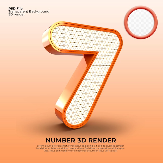 Rendu 3d Numéro 7 Couleur Orange De Luxe