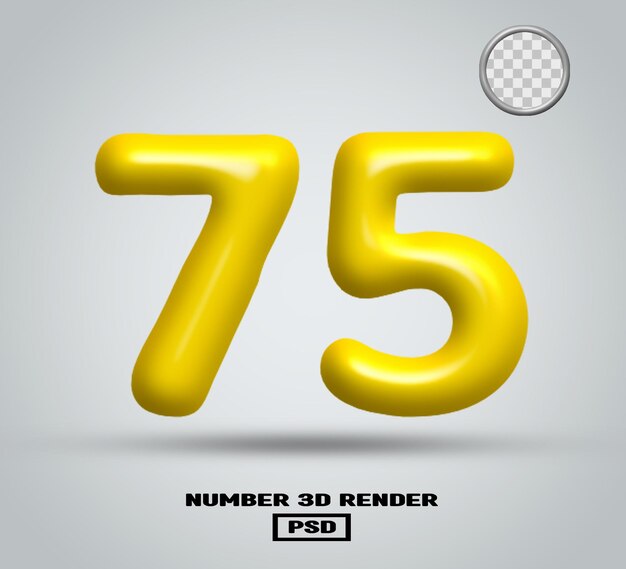 Rendu 3D numéro 75 couleur jaune brillant