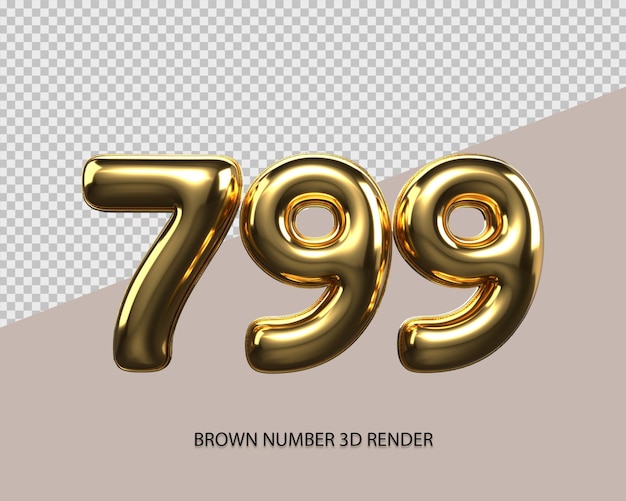 Rendu 3D numéro 799 style or transparent pour le prix, nombre de chiffres