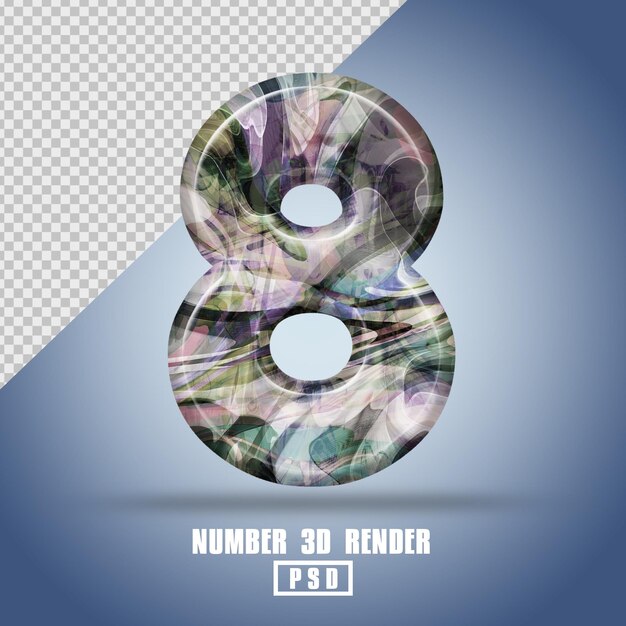 Rendu 3D numéro 8 avec couleur de texture liquide abstraite
