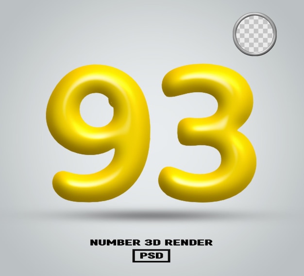 Rendu 3D numéro 93 couleur jaune brillant