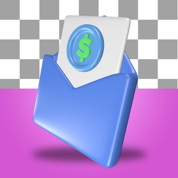 Rendu 3d De L'objet Icône Lettre Enveloppe Courrier Bleu Avec Une Feuille De Papier De Comptabilité Financière