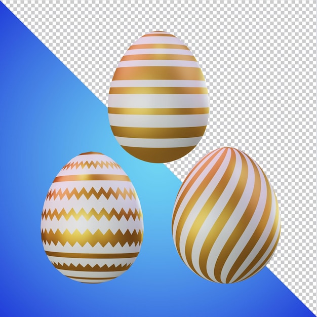 Rendu 3D d'oeufs de Pâques blancs dorés