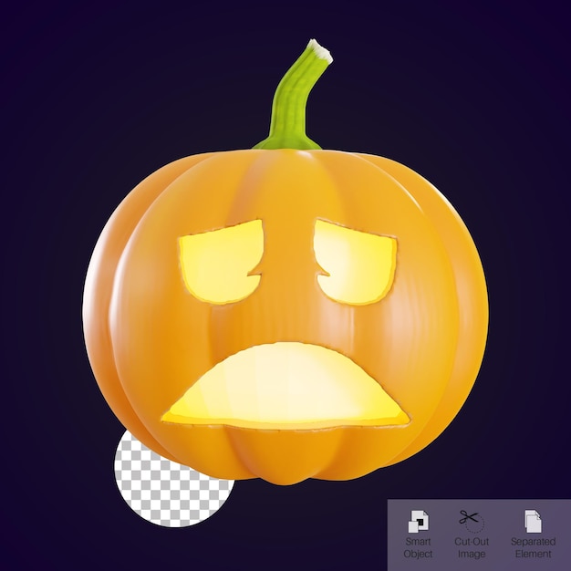 PSD rendu 3d orange halloween citrouille visage emoji