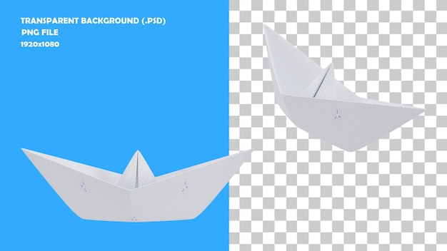 PSD rendu 3d d'origami boat version 2 hd 1080p avec fond transparent