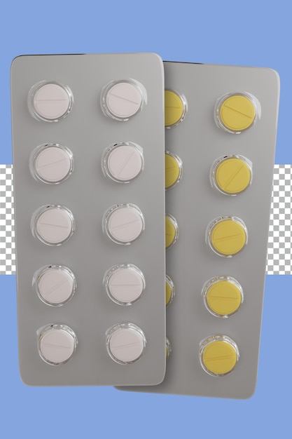 PSD rendu 3d pack de pilules de couleur jaune blanc transparent