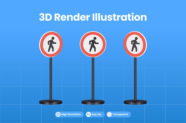 PSD rendu 3d pas de panneau de signalisation piéton moto psd premium