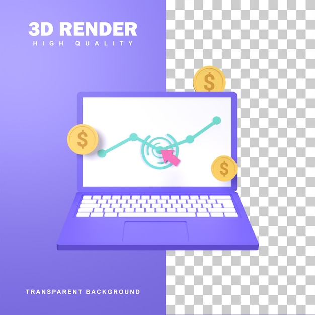 Rendu 3d Pay Per Click Concept Avec Le Curseur En Cliquant Sur L'écran De L'ordinateur Portable.