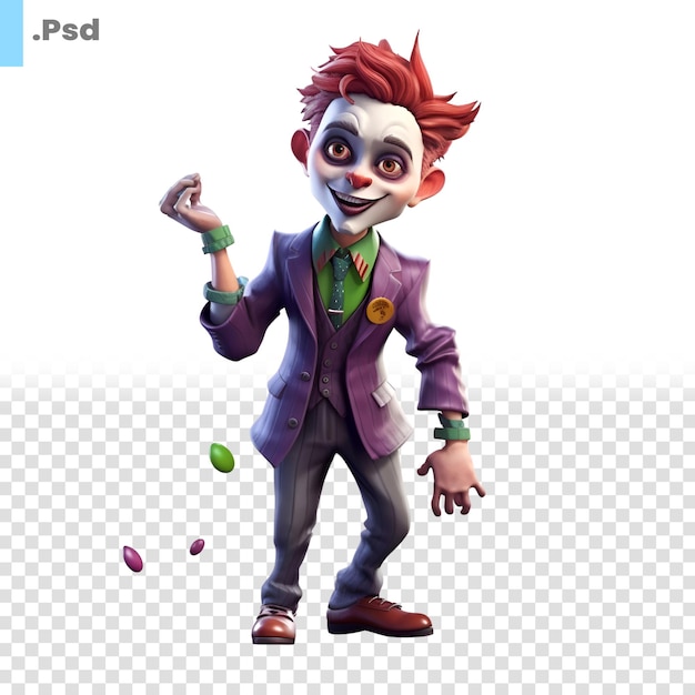 PSD rendu 3d d'un personnage de dessin animé avec costume d'halloween isolé sur fond blanc modèle psd