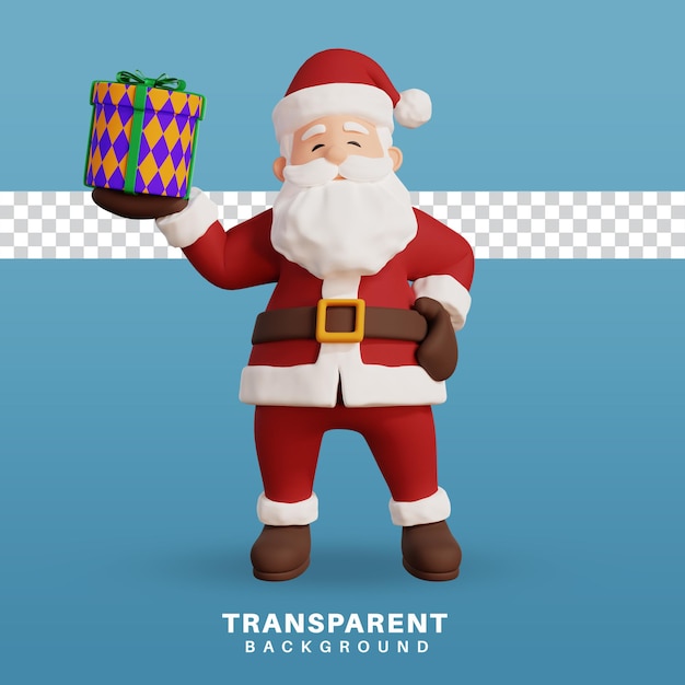 Rendu 3d Personnage Du Père Noël Tenant Une Boîte-cadeau