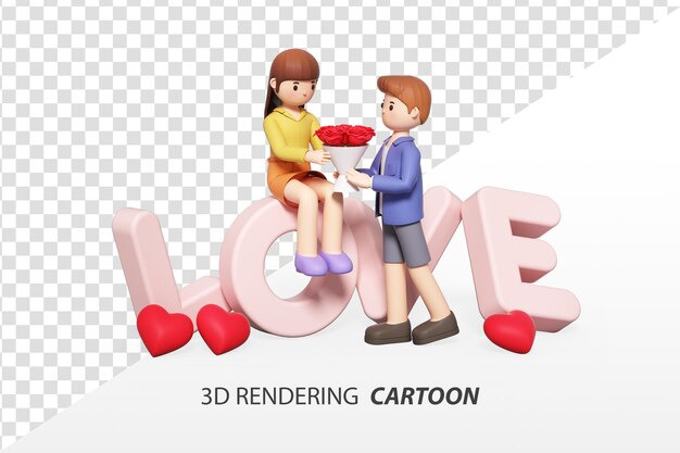 PSD rendu 3d de personnages de dessins animés le jour de la saint-valentin