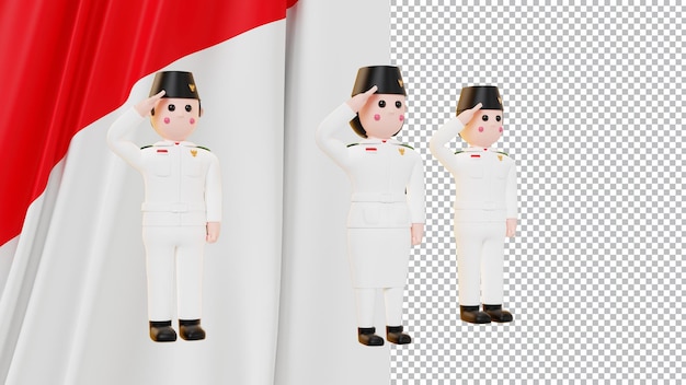 rendu 3d de personnes portant des vêtements paskibra au format psd