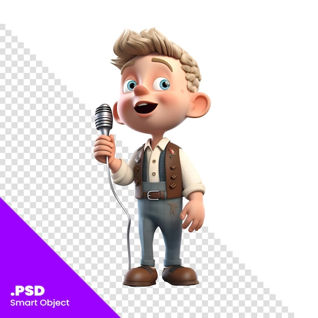 PSD rendu 3d de petit garçon avec karaoké sur fond blanc modèle psd