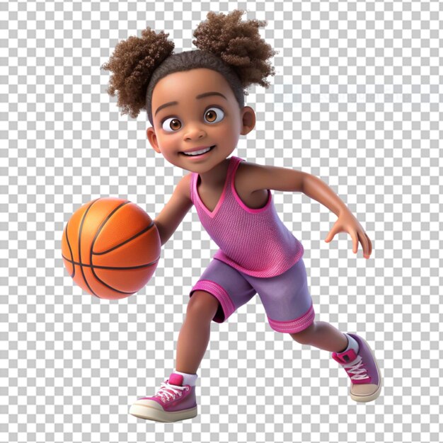 Un Rendu 3d D'une Petite Fille Afro-américaine Jouant Au Basket Sur Un Fond Transparent