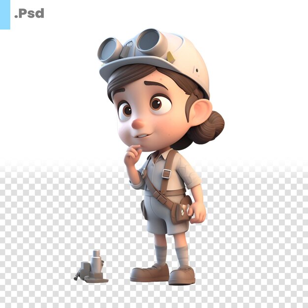 PSD rendu 3d d'une petite fille avec un modèle psd de casque et de jumelles