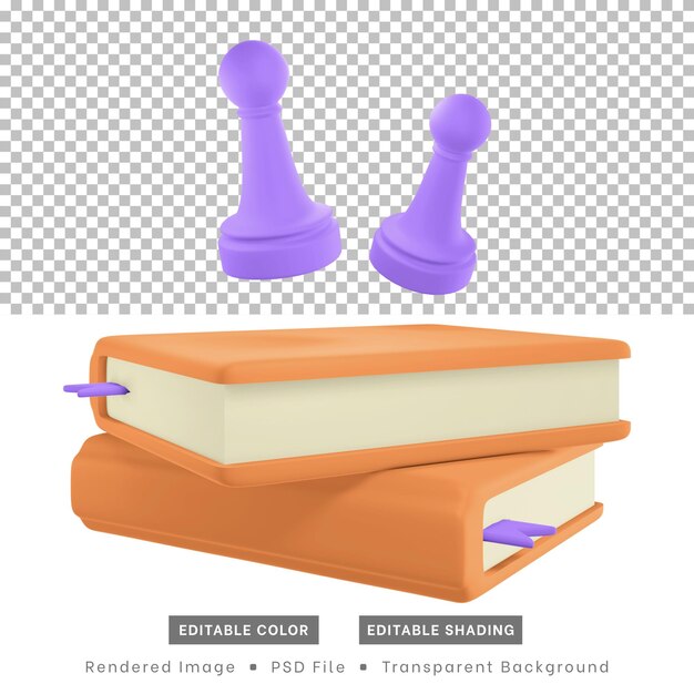 rendu 3d, pièces d'échecs et livres. à des fins d'éléments de conception Web ou de conception de contenu.