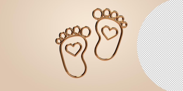 Rendu 3d Pied De Bébé Pied Nu Coeur Icône Fond Transparent Png Pieds De Bébé, Empreinte, Coeurs