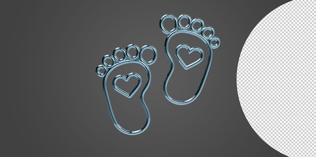 PSD rendu 3d pied de bébé pied nu coeur icône fond transparent png pieds de bébé, empreinte, coeurs