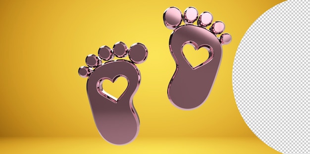 PSD rendu 3d pied de bébé pied nu coeur icône fond transparent png - pieds de bébé, empreinte, coeurs