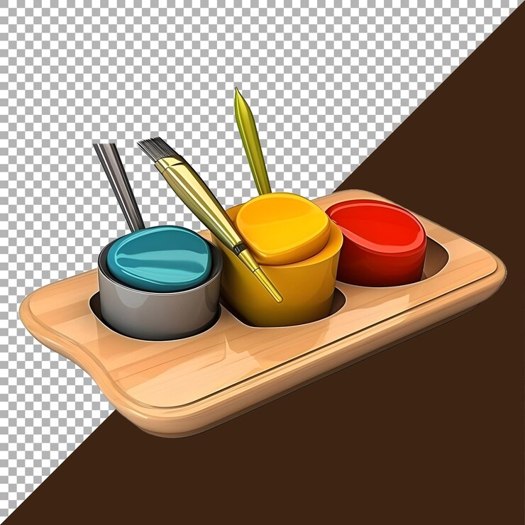 PSD rendu 3d d'un pinceau avec un cœur de peinture coloré sur fond transparent généré par ai