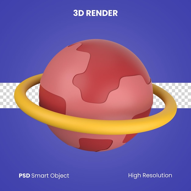 PSD rendu 3d planète rouge isolé