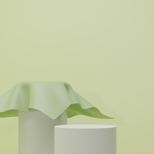 PSD rendu 3d podium blanc vide avec tissu vert