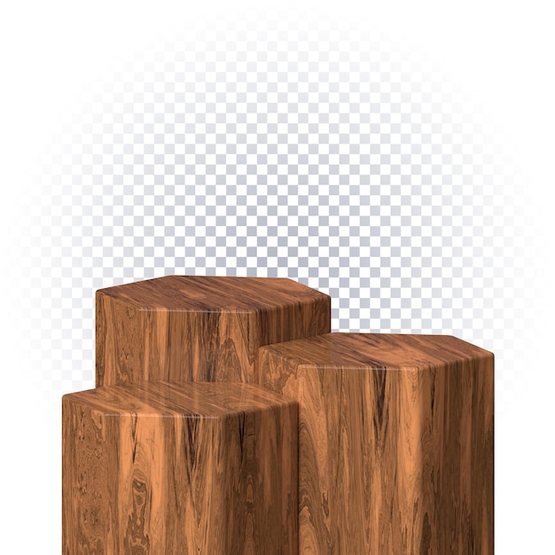 Rendu 3d de podium en bois hexagonal isolé