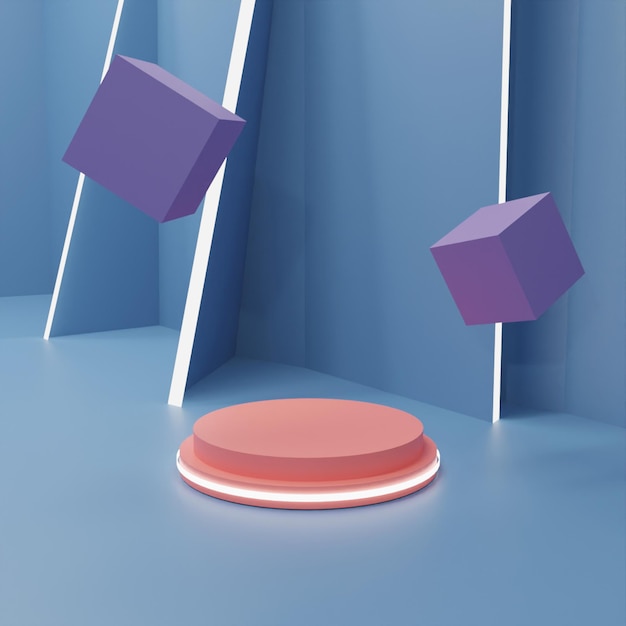 PSD rendu 3d podium rose sur fond bleu haute qualité