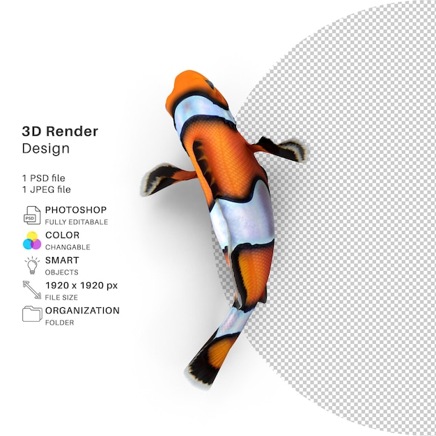 PSD rendu 3d de poisson clown