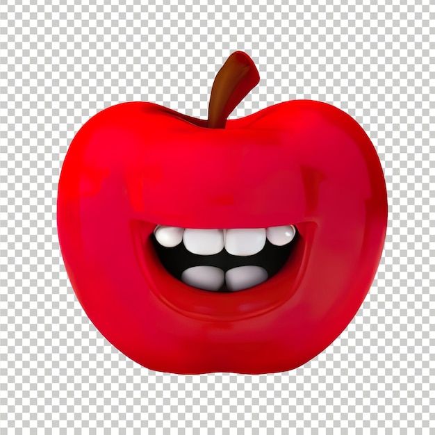 Rendu 3d D'une Pomme Rouge Avec Une Bouche Et Des Dents