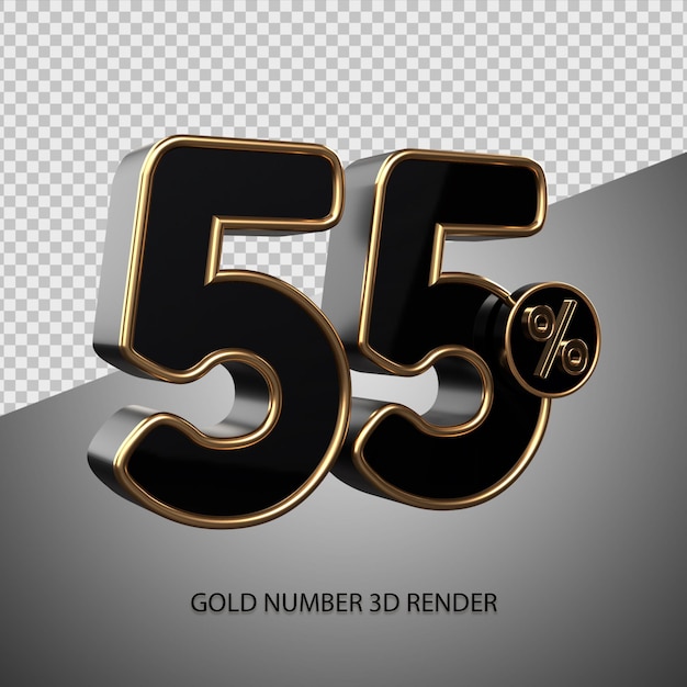 Rendu 3d Pourcentage Numéro 55 Couleur Noire Et Biseau D'or à Vendre Remise, Vendredi Noir, Progrès