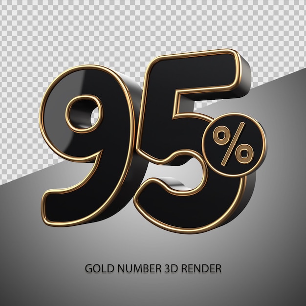 Rendu 3D pourcentage numéro 95 couleur noire et biseau d'or à vendre remise, vendredi noir, progrès