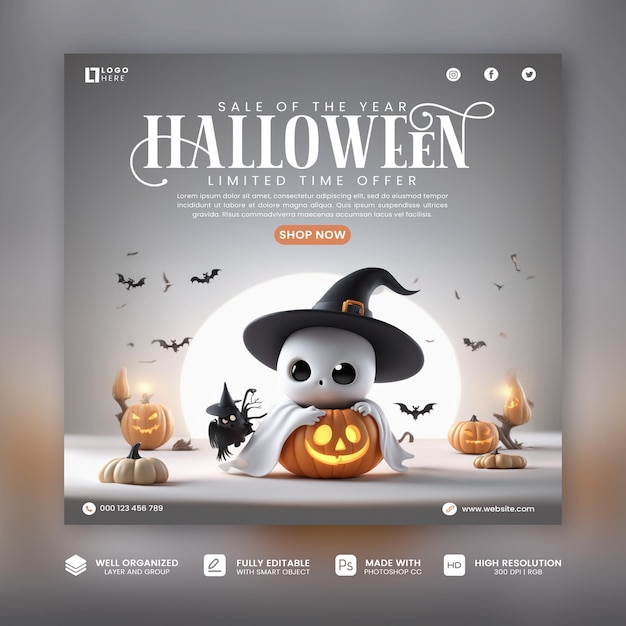 Rendu 3D PSD Ventes d'Halloween sur les réseaux sociaux