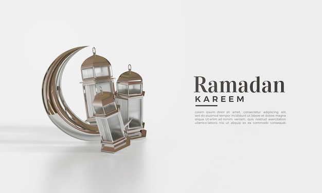 Rendu 3d de ramadan kareem avec des lumières brillantes et de la lune