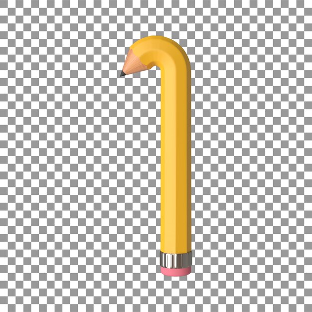 PSD rendu 3d réaliste de la forme du crayon alphabet numéro 1 en couleur jaune image de haute qualité pour gr