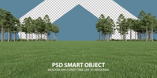 Rendu 3d réaliste de la ligne d'arbres de prairie et de forêt d'objets isolés