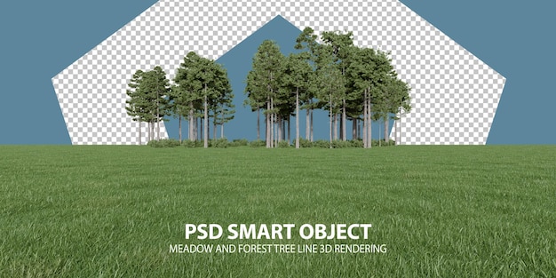 Rendu 3d réaliste de la ligne d'arbres de prairie et de forêt d'objets isolés