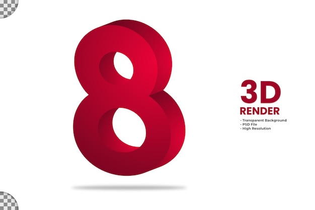 Rendu 3d Rouge Numéro 8 Isolé