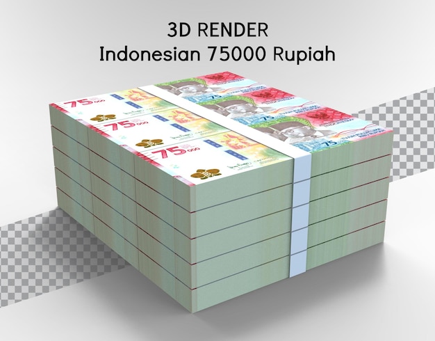 PSD rendu 3d de la roupie indonésienne 75000