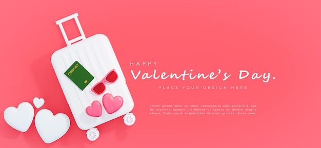 Rendu 3d De La Saint-valentin Avec Concept De Voyage Sur Fond Rose.