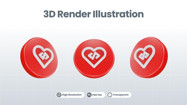 Rendu 3D Saint-Valentin avec l'icône de l'anneau pour la promotion des médias sociaux de l'application mobile Web UI UX