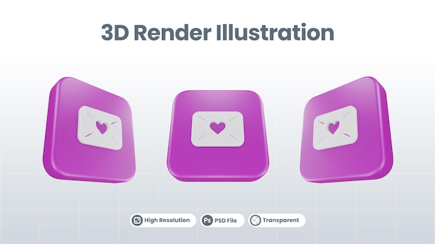 Rendu 3D Saint-Valentin avec icône de dossier pour la promotion des médias sociaux de l'application mobile Web UI UX