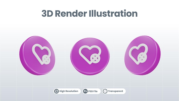 Rendu 3D Saint-Valentin avec l'icône du cœur pour la promotion des médias sociaux de l'application mobile Web UI UX